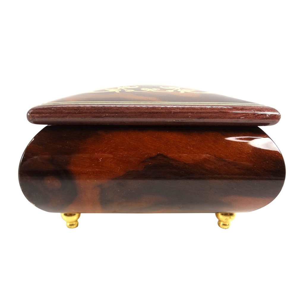 Reuge Swiss Musical Italian Inlaid Brown Burl Wood Jewelry Box Made in Italy - Picture 7 of 8